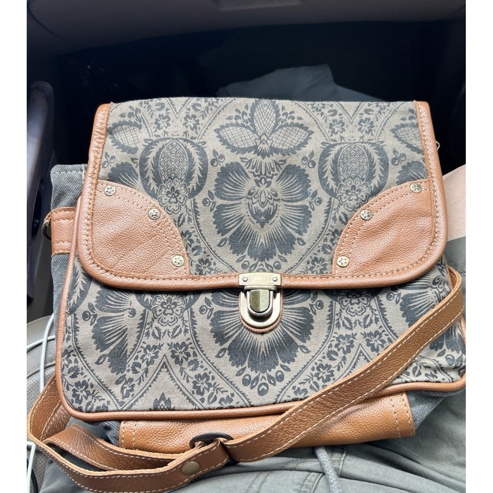 Myra Bag Kairos Leather Trimmed Messanger Crossbody Bag Purse Canvas Boho Clasp - Picture 5 of 5